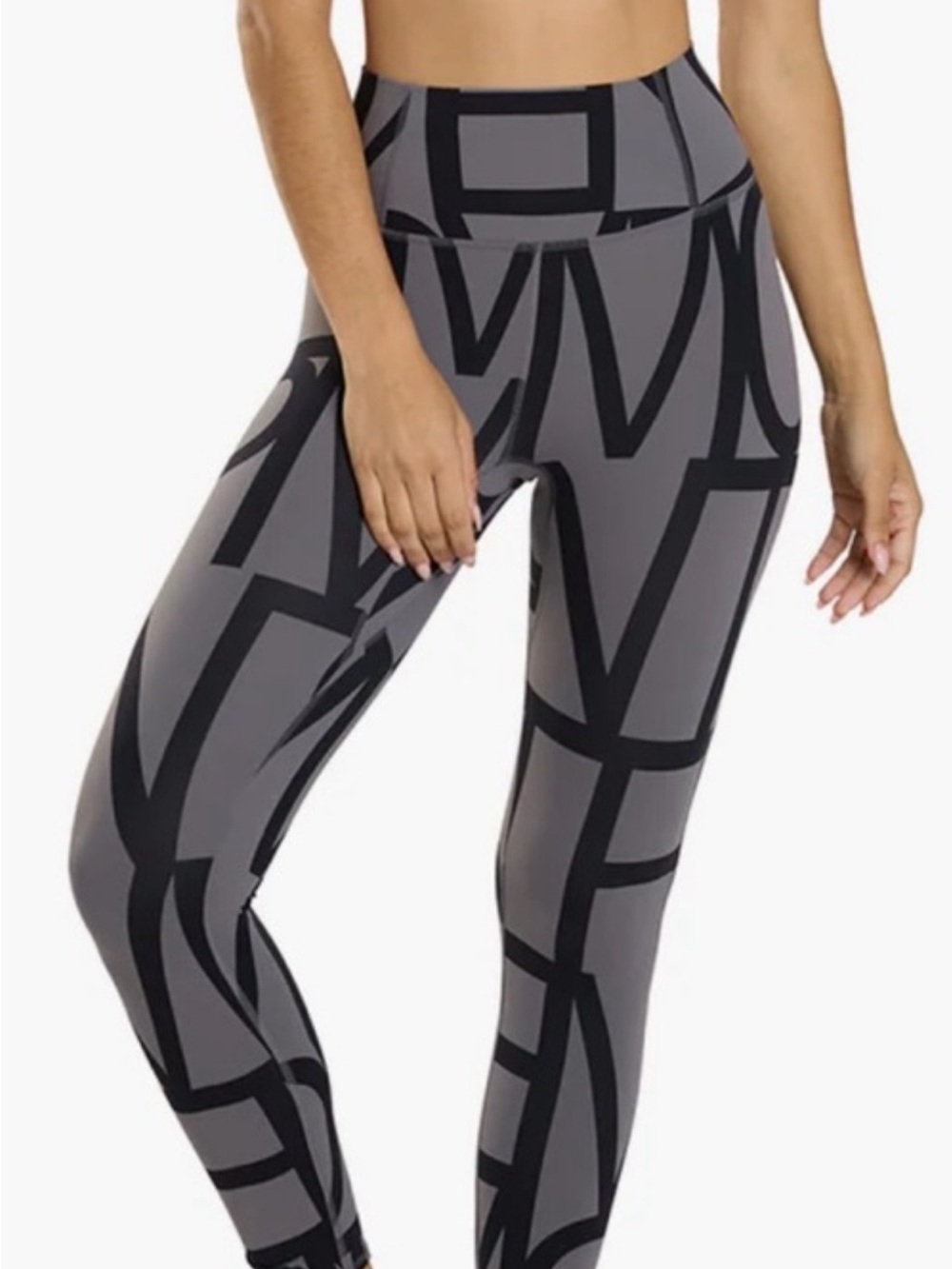 Free People Gray Leggings with Black Geometric Print
